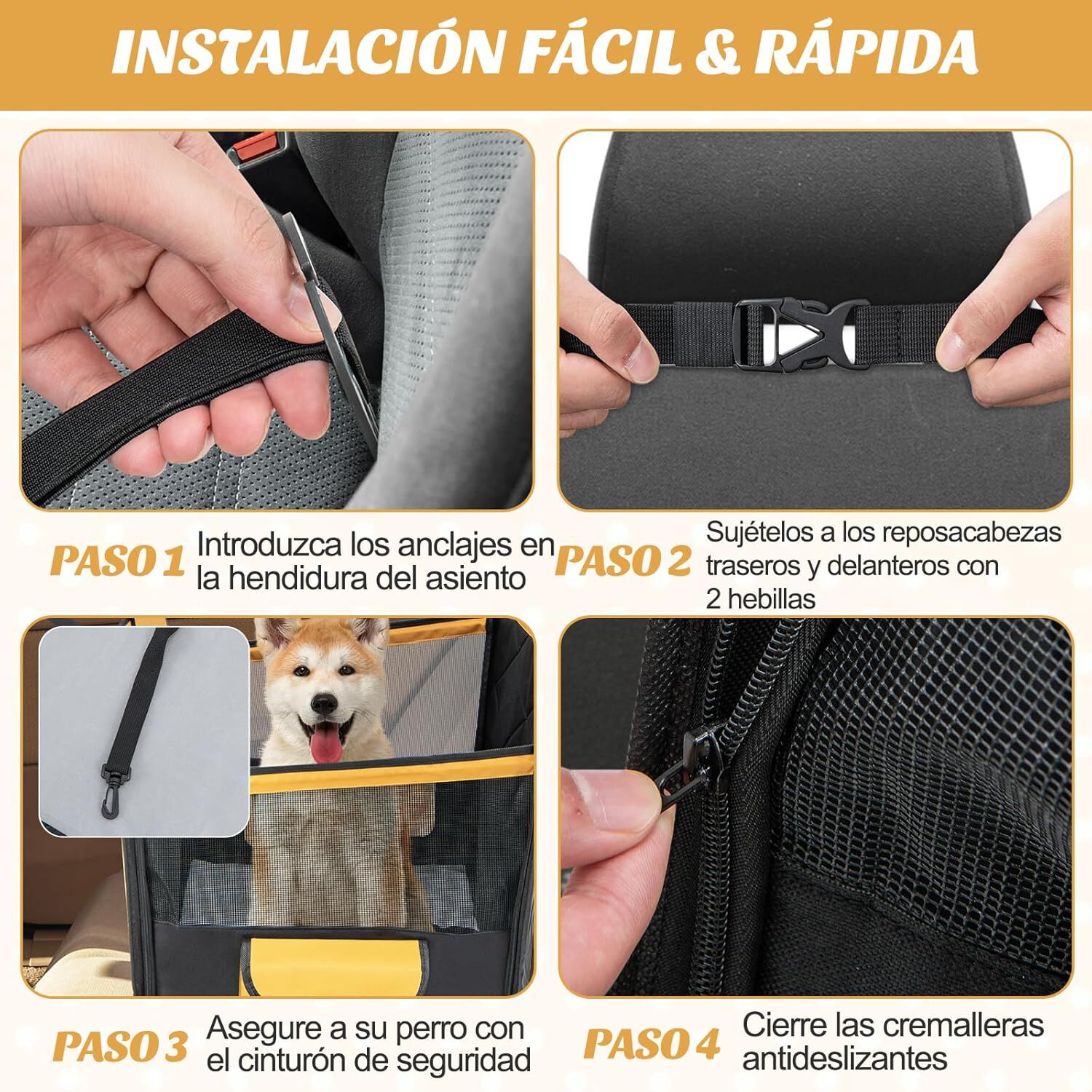 COSTWAY Cubierta de Asiento de Coche para Perros Peque&ntilde;os y Medianos, Cubierta para Asiento Trasero con Ventana de Malla, Cintur&oacute;n/Almohadilla, Funda de Asiento para Coche (64 x 43 x 55 cm), , large Imagen numero 2