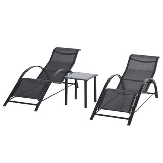 Outsunny Tumbonas De Jardín Con Mesa De Café Negro