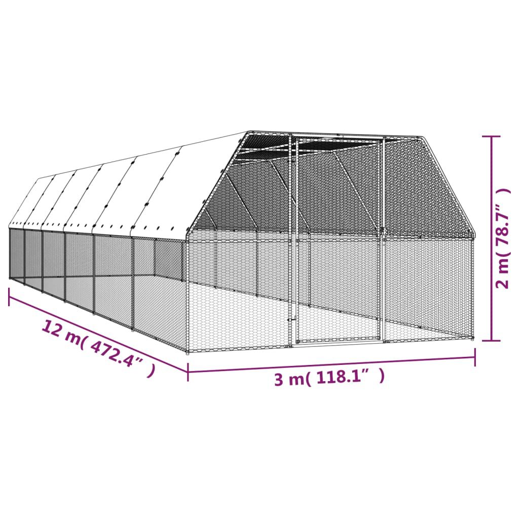 vidaXL Jaula gallinero de acero galvanizado 3x12x2 m, , large Imagen numero 5