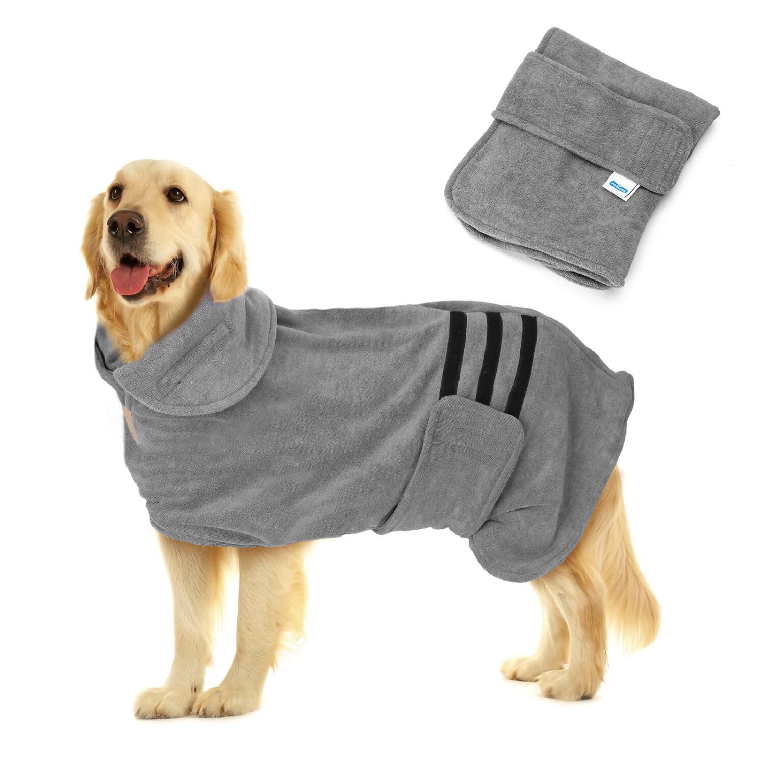 Nobleza Albornoz para Perros con Velcro, Superabsorbente y de Secado r&aacute;pido, Albornoz de Microfibra para Todos los Gatos y Perros, Toalla Suave para Perros (XL Gris), , large Imagen numero 12