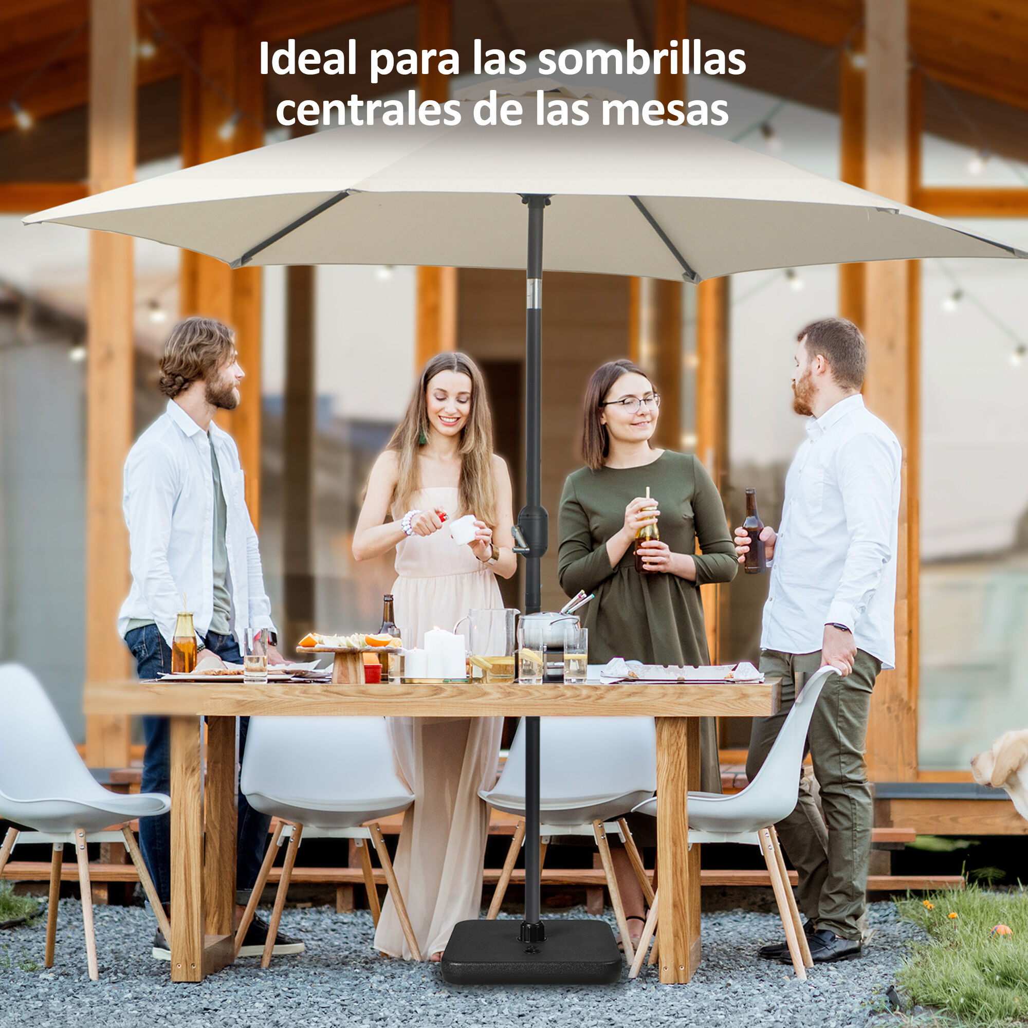 Outsunny Base de Sombrilla de Jard&iacute;n Soporte de Sombrilla Cuadrado Peso 1 kg M&aacute;stil hasta &Oslash;32-38 mm Rellenable de Arena 12 kg y Agua 9L 38x38x12 cm Negro, , large Imagen numero 4