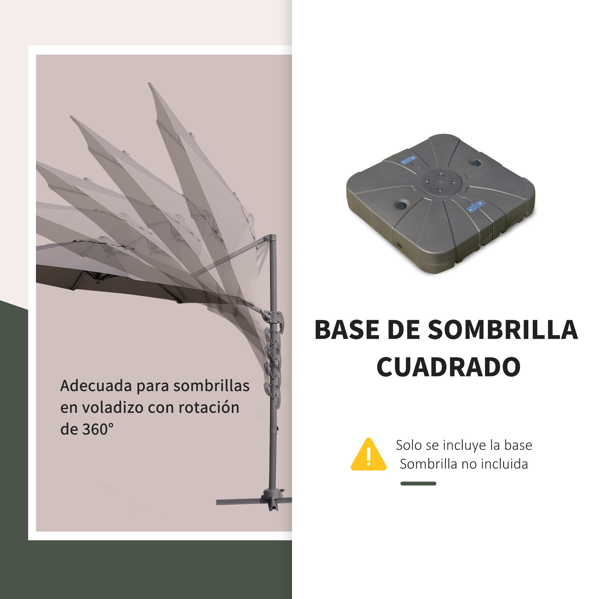 Outsunny Base para Sombrilla Excentrica Grande Rellenable de Arena y Agua con 4 Ruedas para Exteriores Patio Jard&iacute;n 88x88x19 cm Caf&eacute;, , large Imagen numero 4