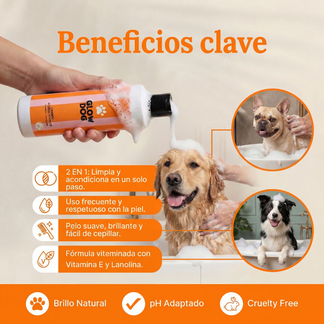 Glow Dog Champ&uacute; y Acondicionador 2 en 1 para perros &middot; Pelo suave y brillante &middot; F&aacute;cil cepillado &middot; Con Vitamina E y Lanolina &middot; Sin parabenos &middot; Uso frecuente &middot; Todo tipo de pelaje &middot; 200 ml, , large Imagen numero 4