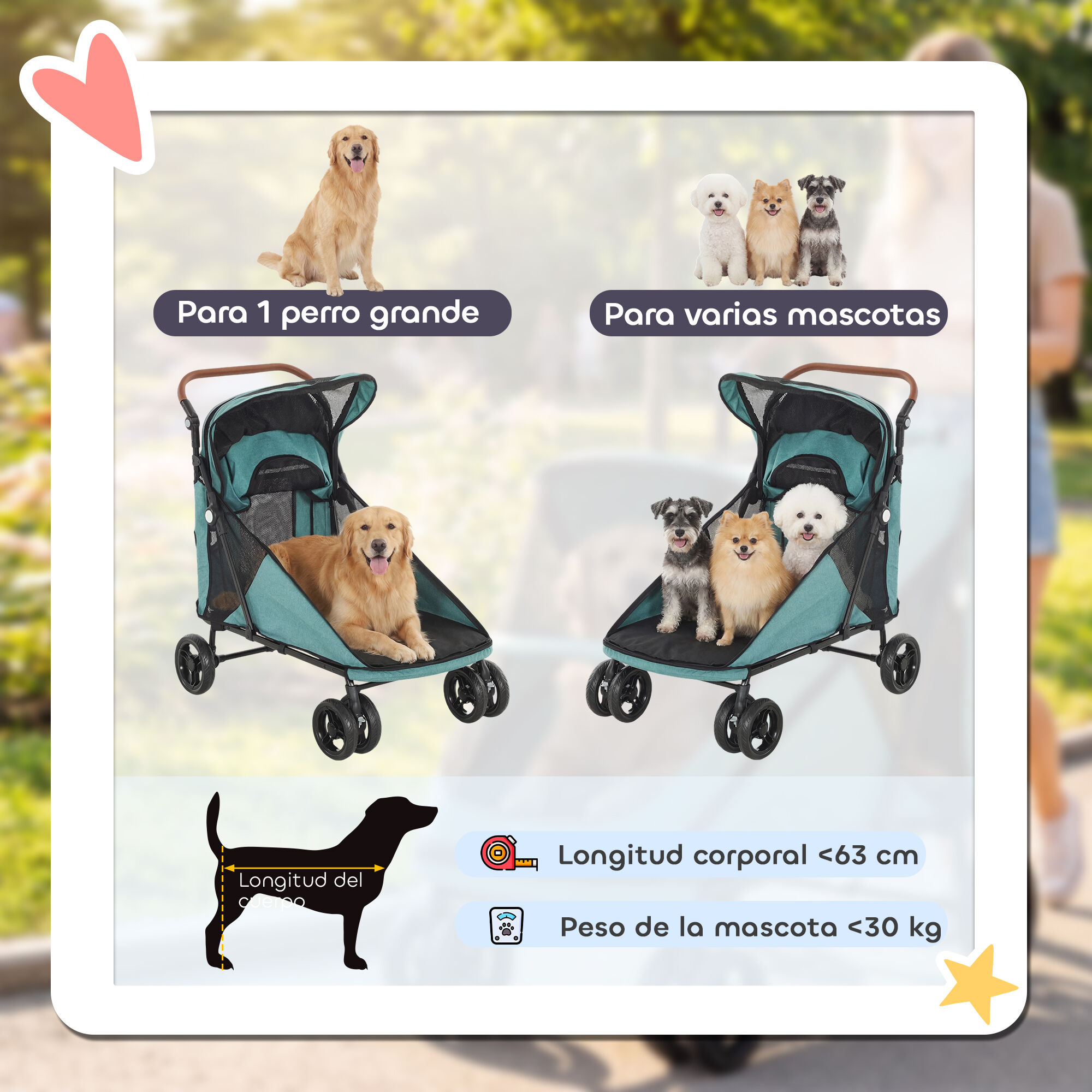 PawHut Carrito para Perros Turquesa, , large Imagen numero 4