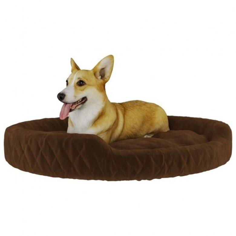 Vidaxl cama redonda acolchada marrón para perros, , large image number null