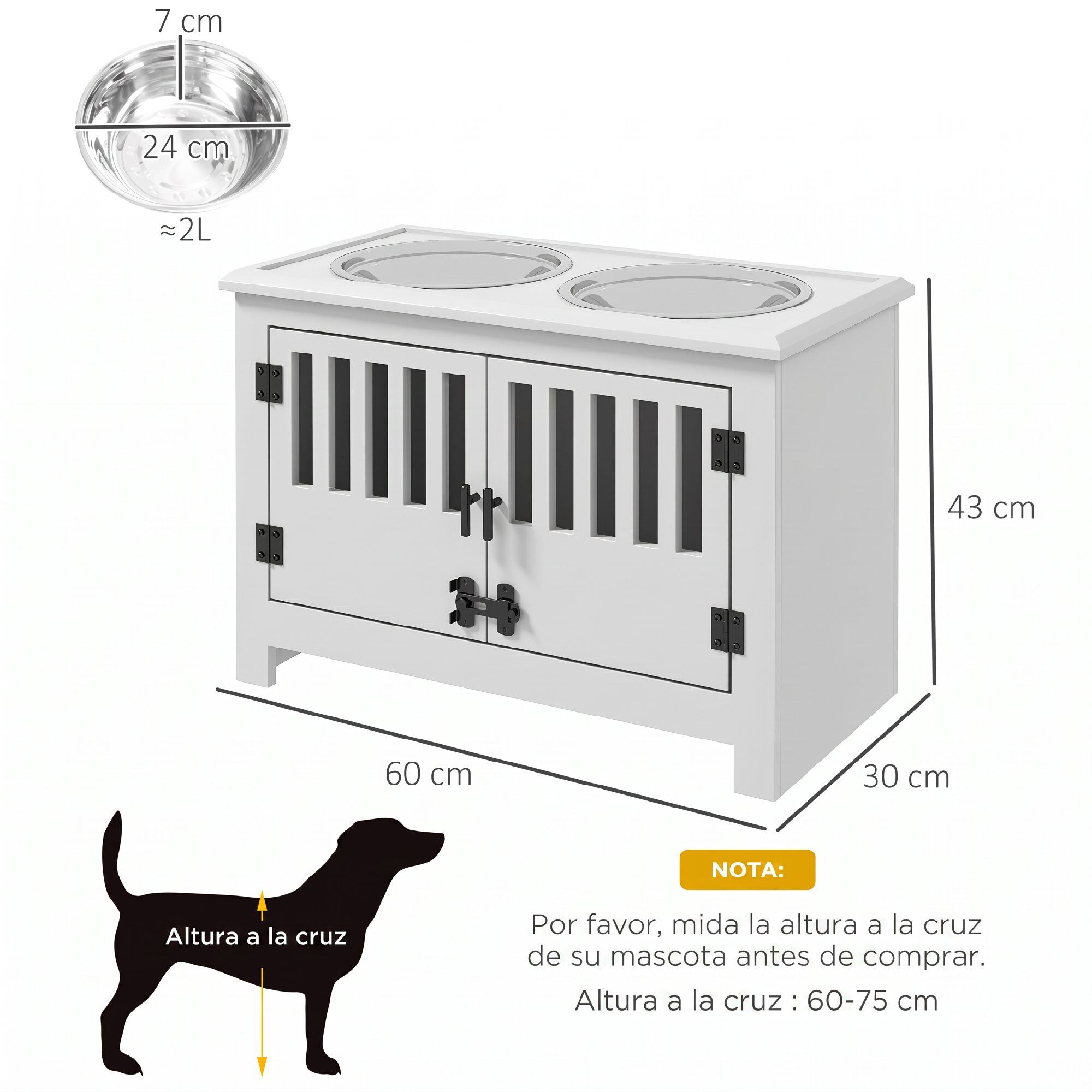 PawHut Comedero para Perro Blanco, , large Imagen numero 3