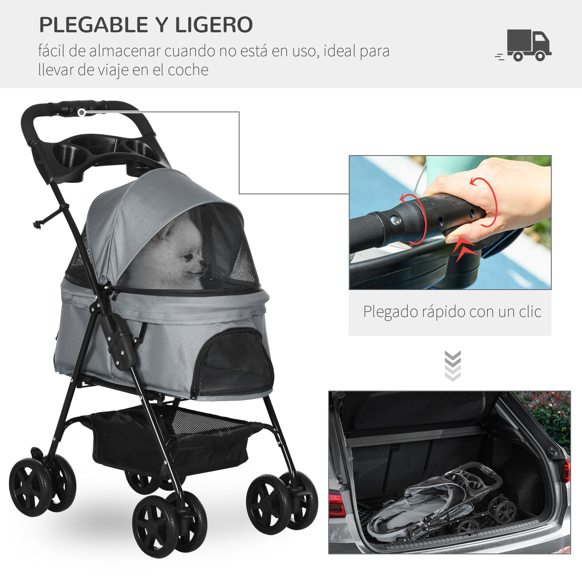 PawHut Cochecito para Mascotas Plegable y Desmontable, , large Imagen numero 4