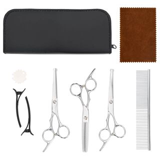 vidaXL Set de tijeras de peluquería canina 7 piezas acero inoxidable
