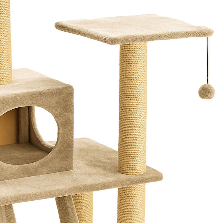 TORRE RASCADOR PARA GATOS EN 4 NIVELES BEIGE CON ESCALERA 49x41x113cm WUAPU MODELO CADI thumbnail