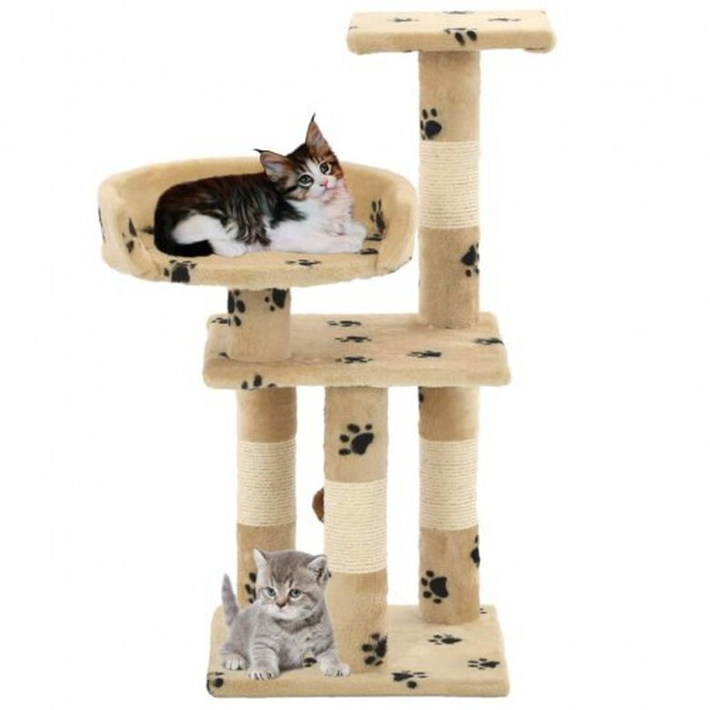 Rascador con poste de sisal para gatos color Beige Huellas, , large image number null
