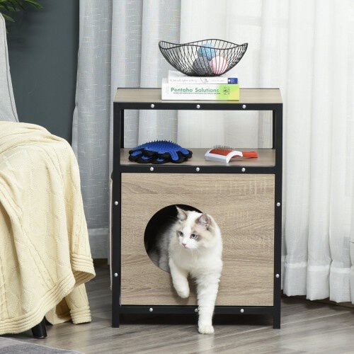 Casa para gatos de madera Pawhut color Roble, , large Imagen numero 3
