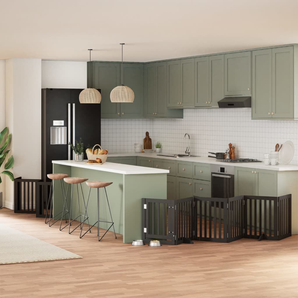 vidaXL Puerta de perros plegable 15 paneles madera &aacute;lamo negra 750 cm, , large Imagen numero 7