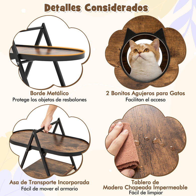 COSTWAY Mesa de Noche Casa para Gatos con Estante de 2 Niveles thumbnail