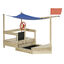 Outsunny Arenero Infantil de Madera Cajón de Arena de Jardín Diseño de Galeón con Vela Toldo Pizarra Bandera Roja y Timón para Niños de +3 Años 180x91,5x144 cm Natural, , large indicador imagen numero 1