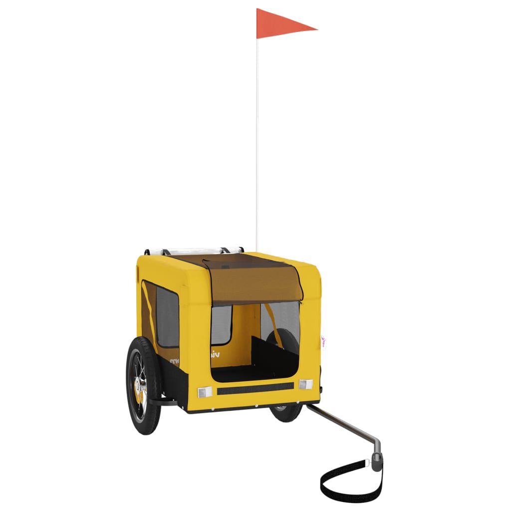 vidaXL Remolque bicicleta de perros hierro tela Oxford amarillo negro, , large Imagen numero 3