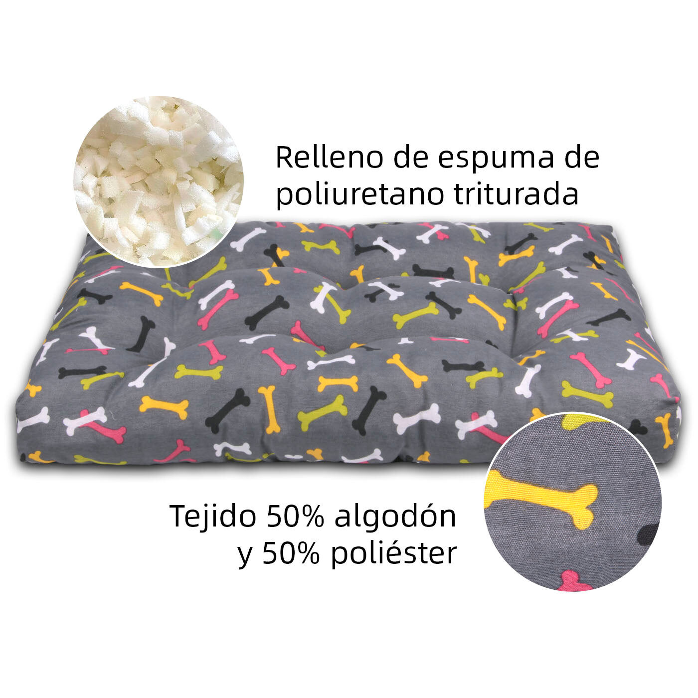 HOME MERCURY- Cama de Mascota, Colch&oacute;n para Perro, Colchoneta Reversible Estampada Relleno de Espuma para Interior y Exterior. (Medium, Huesos), , large Imagen numero 3
