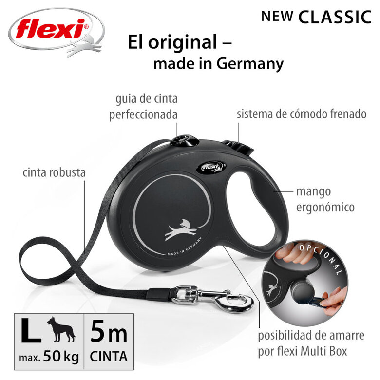 Flexi New Classic Correa Extensible Negra para perros, , large image number null