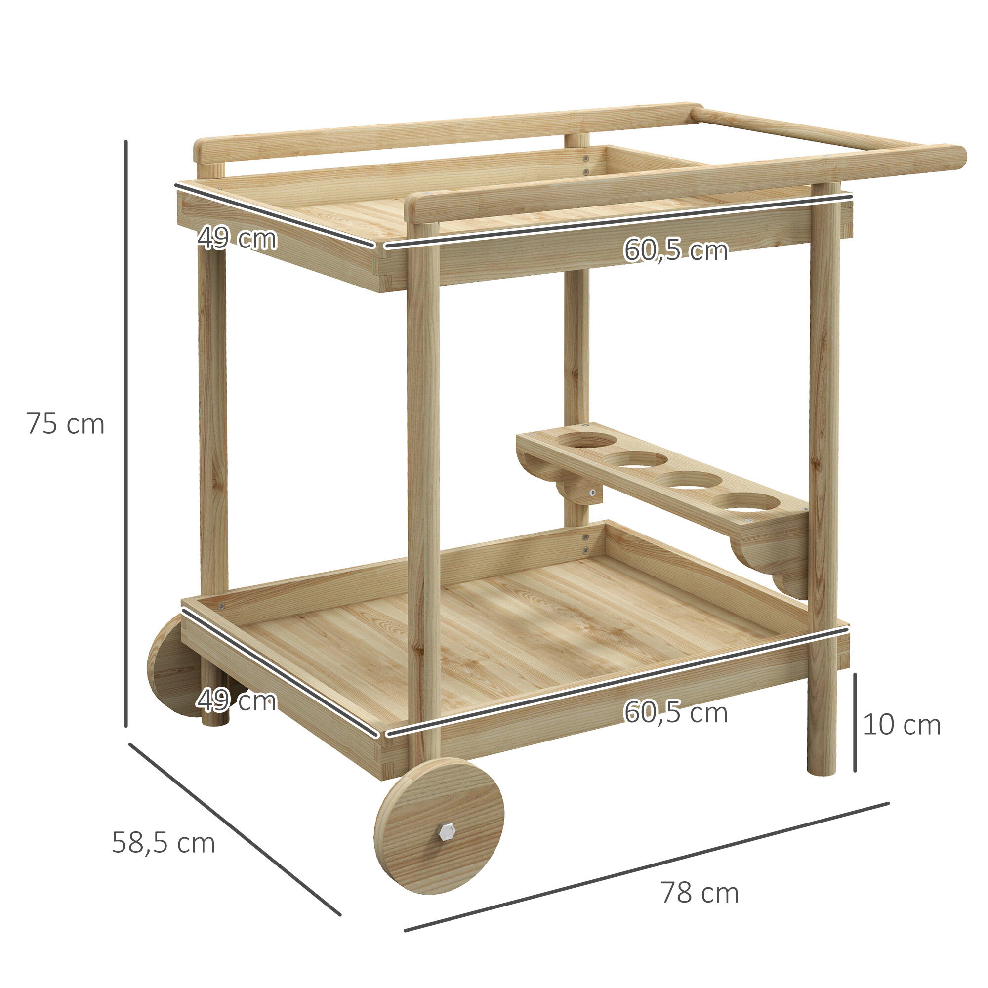 Outsunny Camarera con Ruedas Madera Natural, , large Imagen numero 3