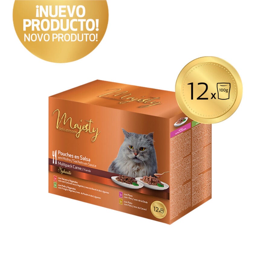 12 sobres x 100 g  Majesty Multipack Sobres Salsa Carne en Salsa para gatos, , large Imagen numero 2