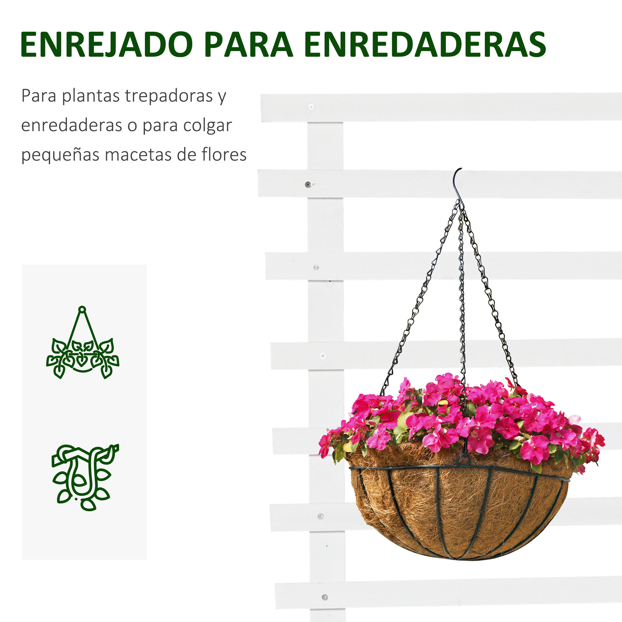 Outsunny Jardinera con Enrejado de Madera Maciza con 4 Ruedas Macetero de Jard&iacute;n con Soporte para Trepadora y Tela Geotextil para Cultivos Plantas Flores 76x30x155 cm Blanco, , large Imagen numero 5