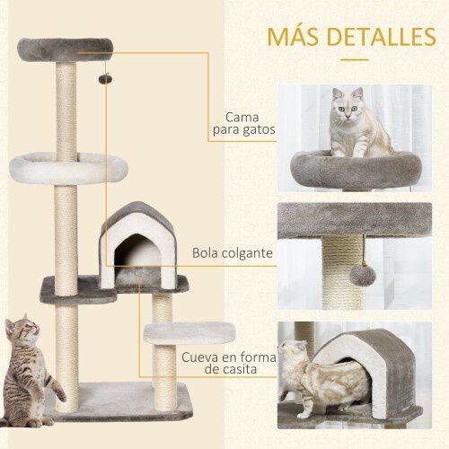 PawHut &Aacute;rbol Rascador con Cueva Marr&oacute;n para gatos grandes, , large Imagen numero 5