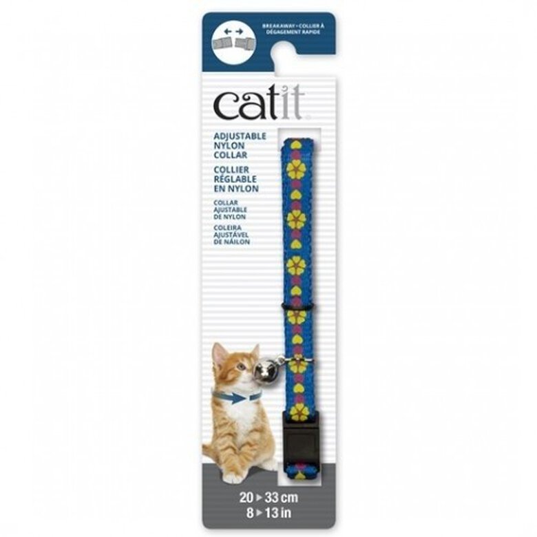 Collar ajustable con cascabel para gatos color Azul/Flor, , large image number null