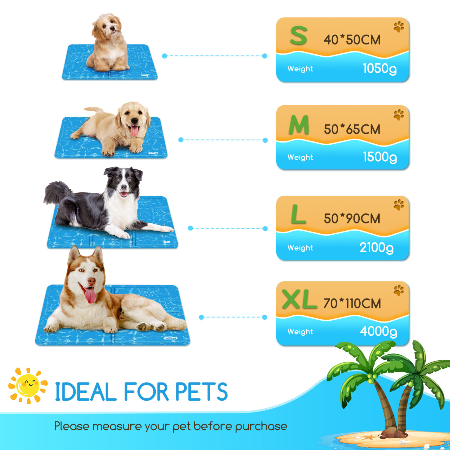 Nobleza - Alfombrilla refrescante para mascotas grandes. Auto refrigerante No t&oacute;xico. Ideal para para perros, gatos en verano. 110 * 70 cm, color azul, XL, , large Imagen numero 4