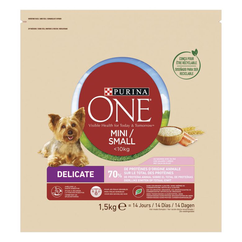 Purina One Adult Mini Bifensis Delicate Salmón y Arroz pienso para perros , , large image number null