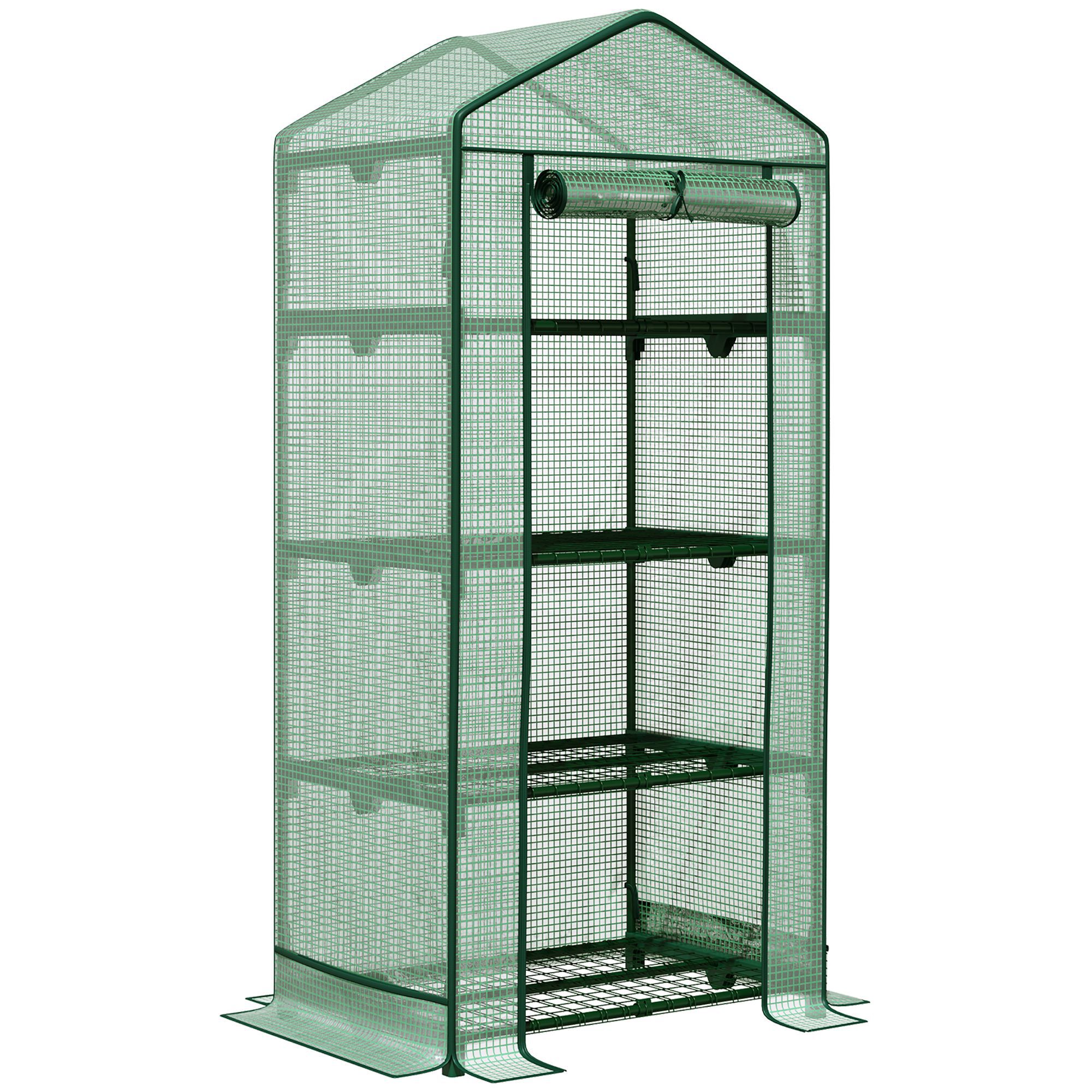 Outsunny Invernadero de Terraza con 4 Estantes de Alambre y Puerta Enrollable Invernadero de Jardiner&iacute;a para Macetas Plantas Flores Jard&iacute;n Exterior 69x49x158 cm Verde, , large Imagen numero 1