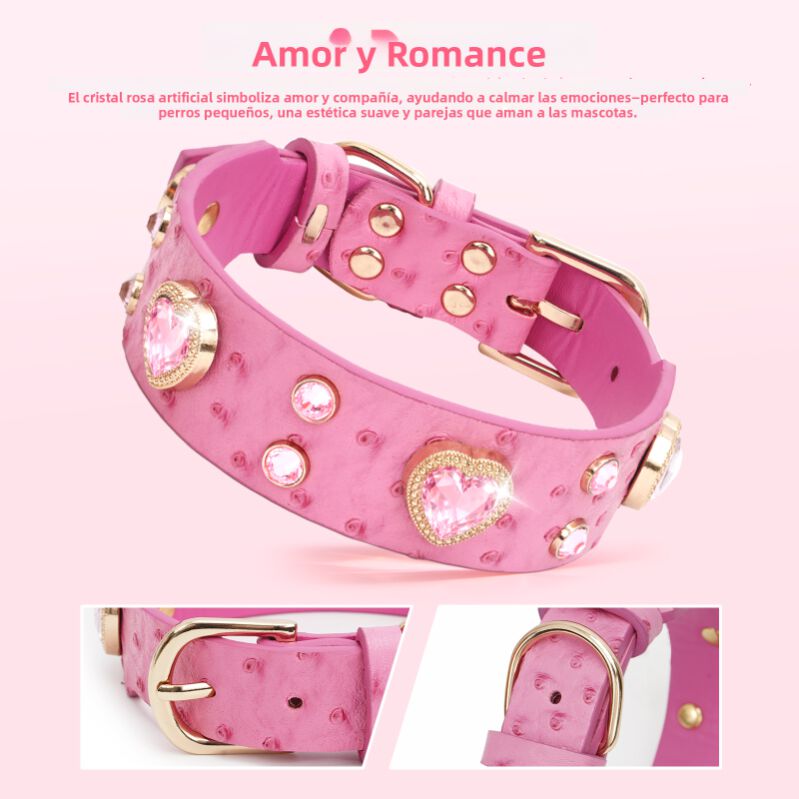 PawView Collar para Perro de Cuero Rosado con Cristales de Coraz&oacute;n y Placa de Identificaci&oacute;n QR Inteligente - Elegante, Seguro y Ajustable, , large Imagen numero 2