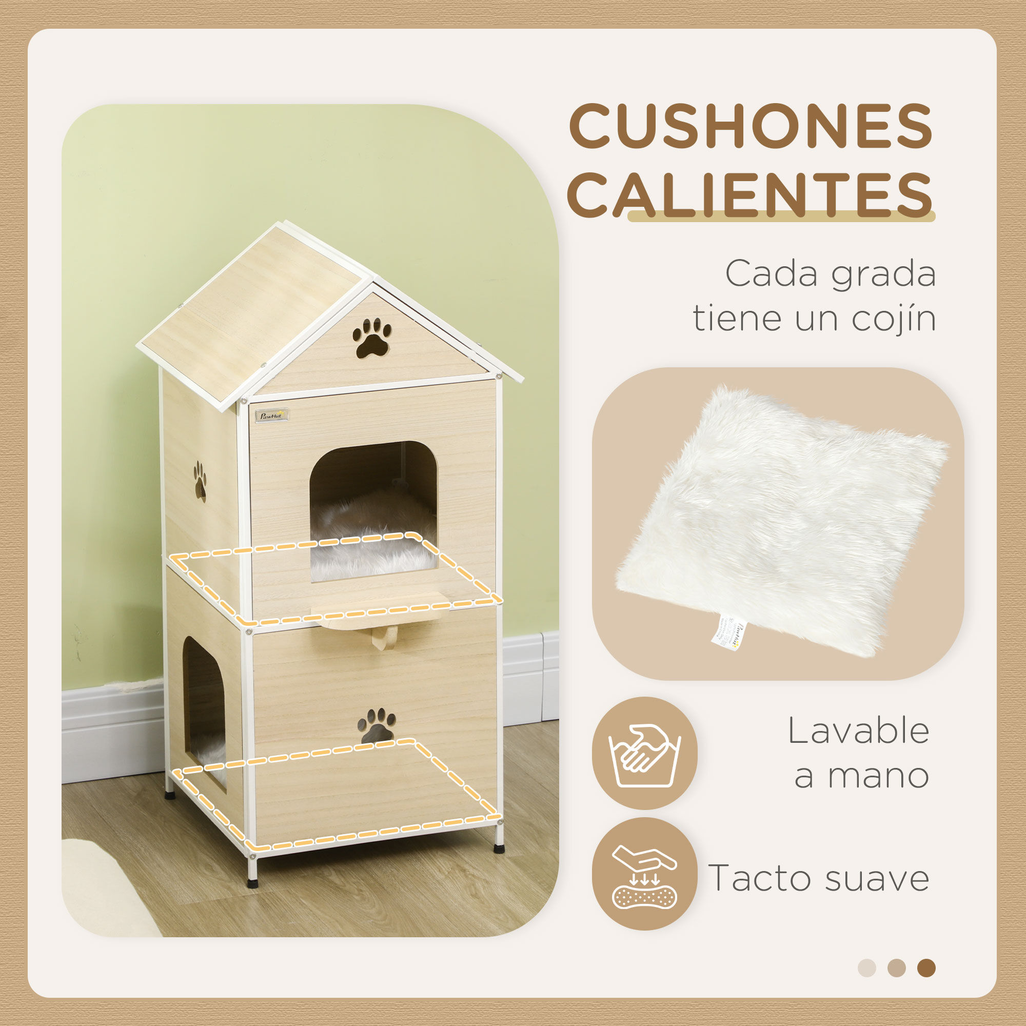 PawHut Casa para Gatos Madera Natural, , large Imagen numero 5