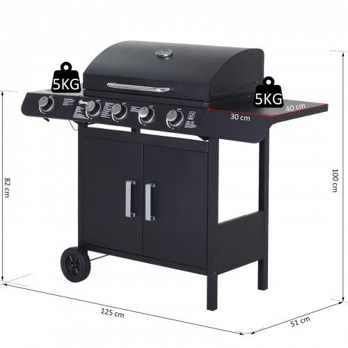 Barbacoa de Gas con 5 Quemadores de Acero Inoxidable Fog&oacute;n y Parrilla con Tapa y Ruedas, , large Imagen numero 3
