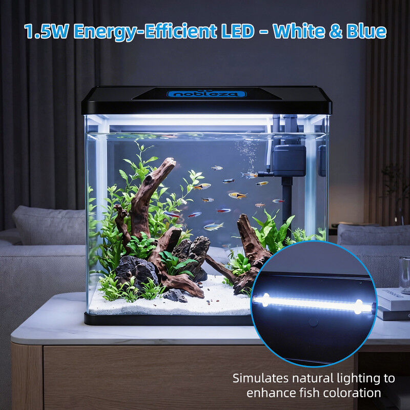 Nobleza - Acuario de Cristal 30L con Iluminaci&oacute;n LED y Sistema de Filtro, Pecera con Cubierta y Accesorios para Peces de Agua Dulce y Salada, Dise&ntilde;o Curvo Moderno, , large Imagen numero 4