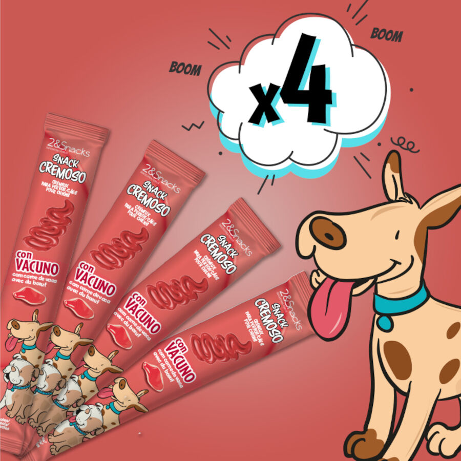 4 sobres x 15 g 2&Snacks Snacks Cremosos con Vacuno para perros, , large Imagen numero 2