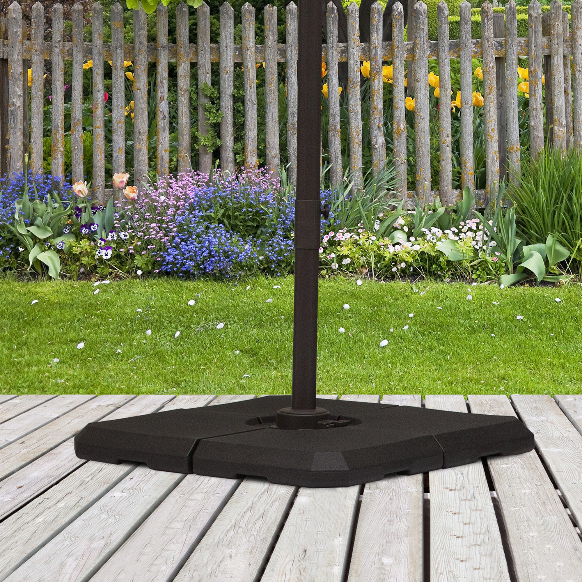 Outsunny Set de 4 Piezas Soporte de Parasol Base para Sombrilla Terreza o Jard&iacute;n Rellenable de 80 kg de Agua o 120 kg de Arena Estable 100x100x9,5 cm Negro, , large Imagen numero 2