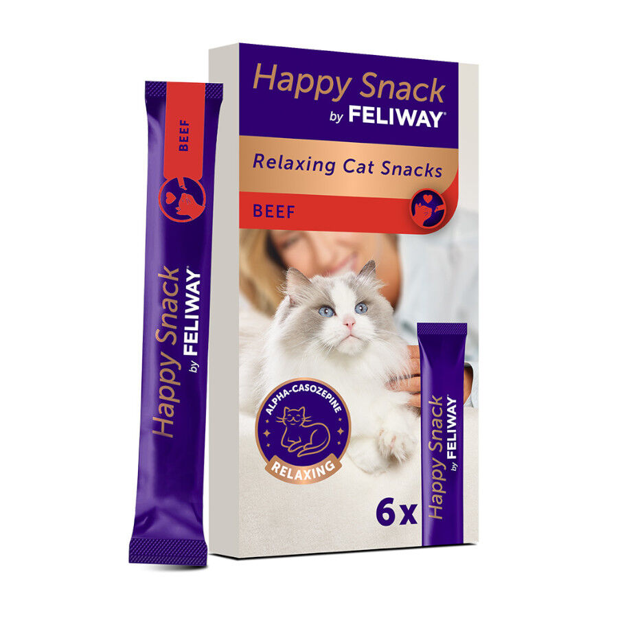6 sobres x 10 g Feliway Happy Snack Ternera snack l&iacute;quido relajante para gatos, , large Imagen numero 1