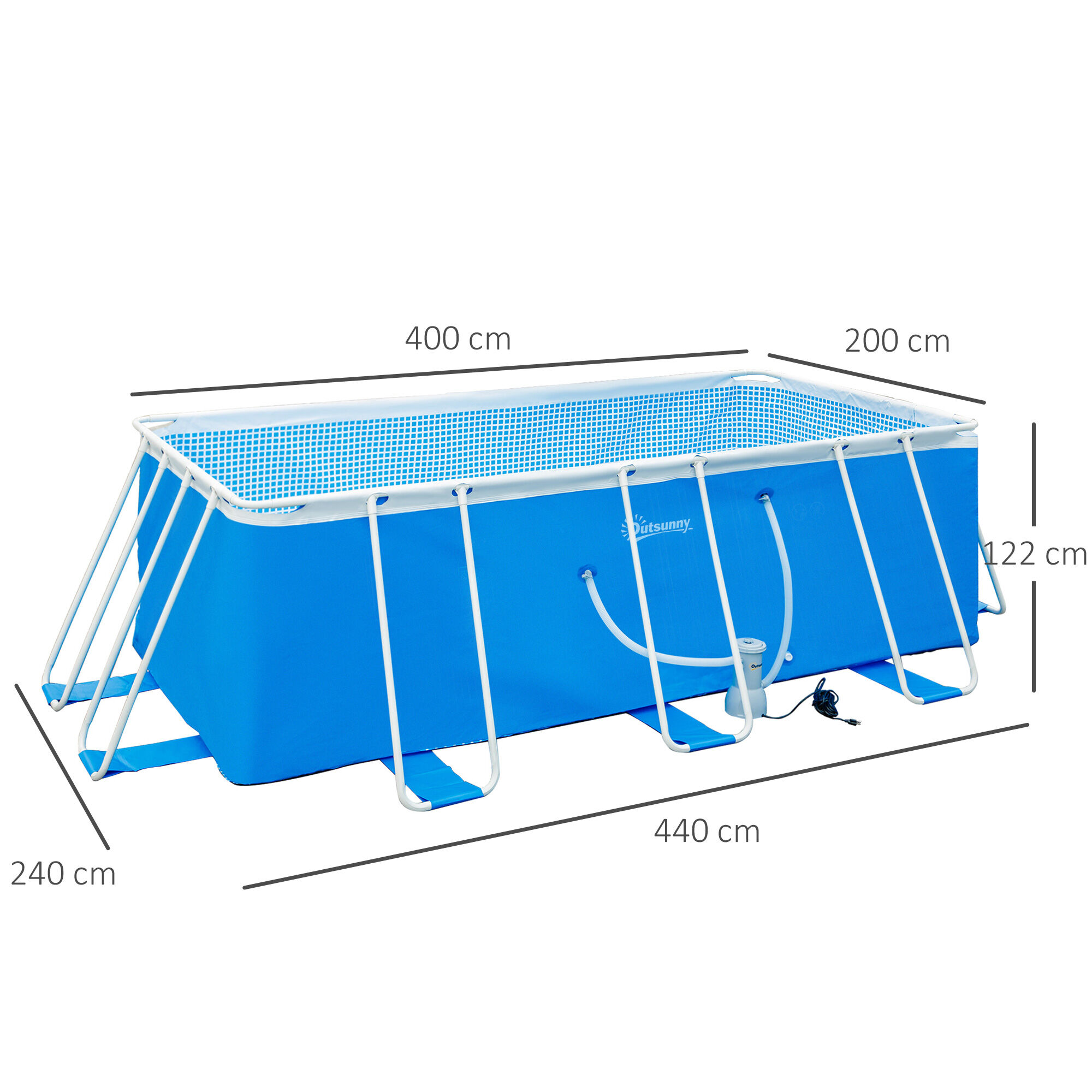 Outsunny Piscina Desmontable 440x240x122 cm Piscina Rectangular de Exterior con Depuradora de Cartucho 4,000 L/H y Marco de Acero 9760 L Azul, , large Imagen numero 3