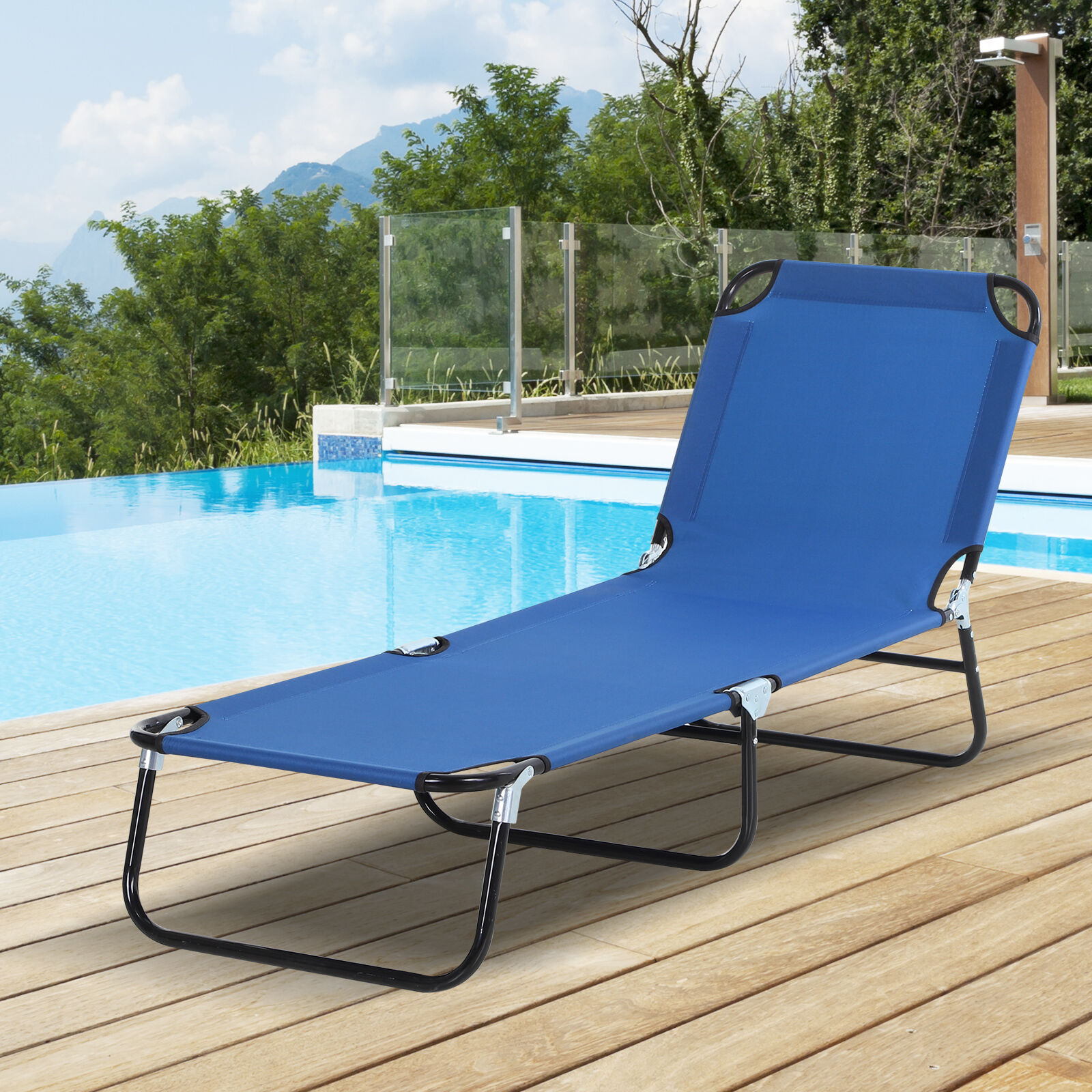 Outsunny Tumbona Plegable Reclinable con &Aacute;ngulo Ajustable de 5 Posiciones para Jard&iacute;n Exterior Piscina Terraza Camping Carga 120 kg 188x56x28 cm Azul, , large Imagen numero 2