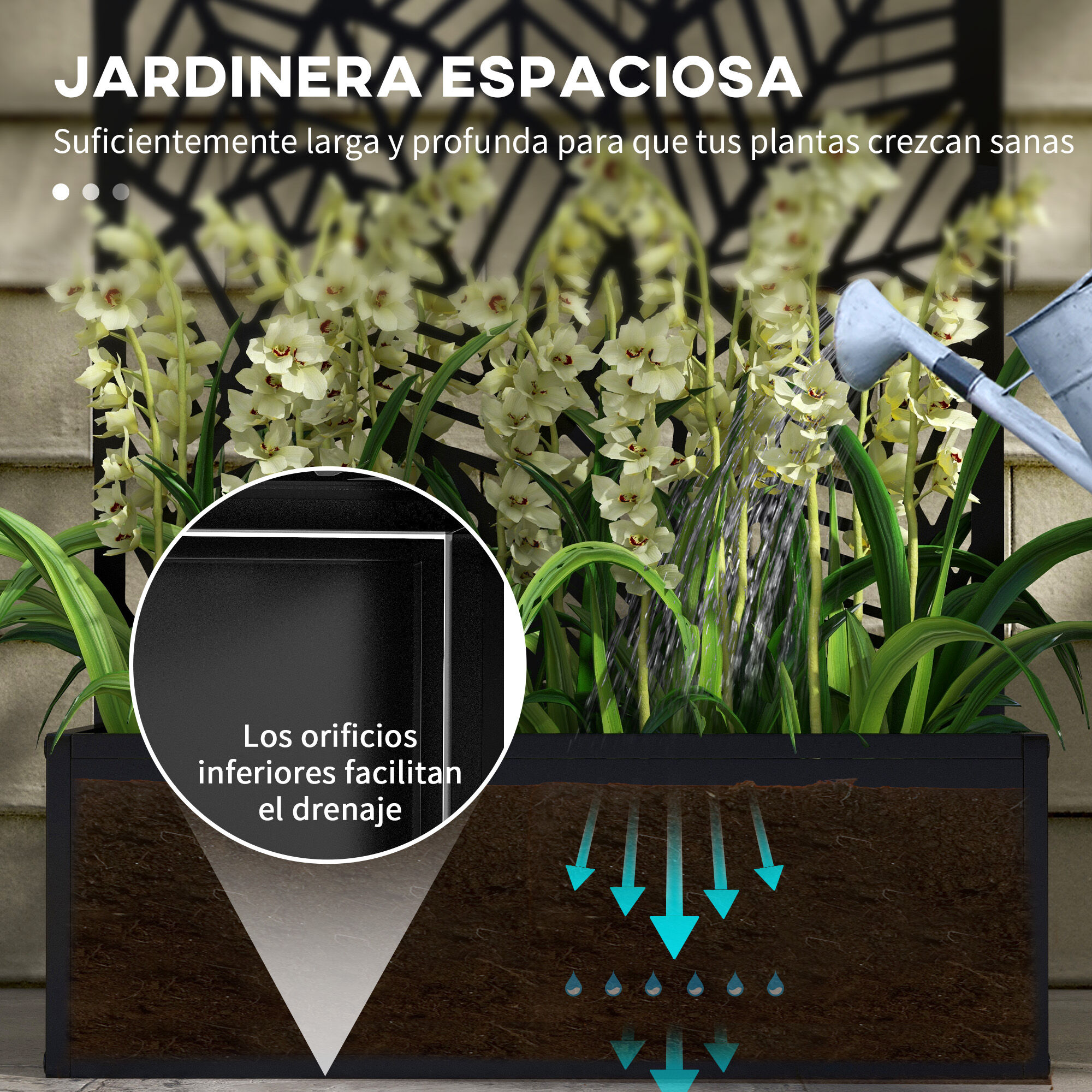Outsunny Jardinera con Biombo de Metal Huerto Urbano de Pared o de Pie para Cultivos Plantas Flores o Decoraci&oacute;n en Terraza Jard&iacute;n Hogar 61x23x113 cm Negro, , large Imagen numero 5