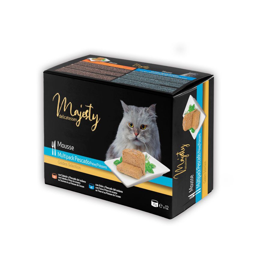 Majesty Adult Mousse de Pescado lata para gatos- Pack thumbnail
