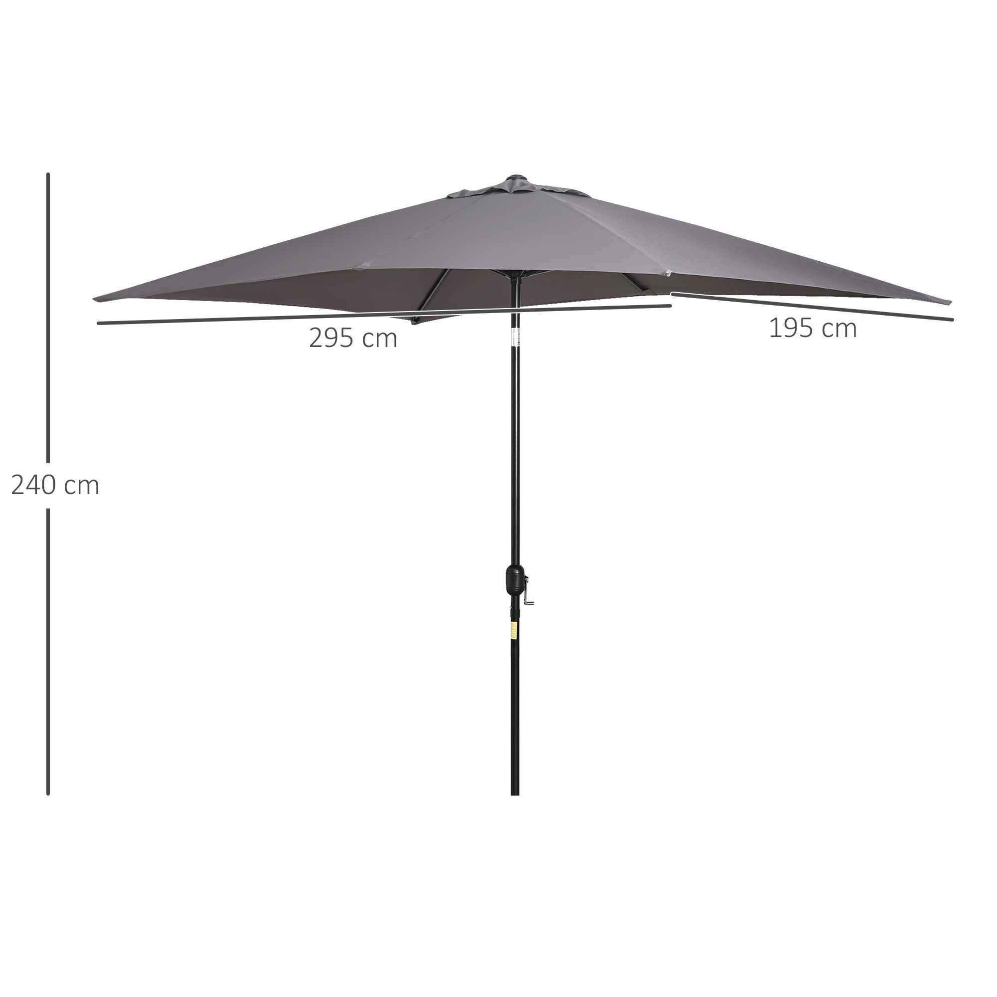 Outsunny Sombrilla de Aluminio 200x300x240 cm Parasol Rectangular de Jard&iacute;n Inclinable con Manivela y Poste Desmontable para Terraza Piscina Patio Exterior Gris, , large Imagen numero 3