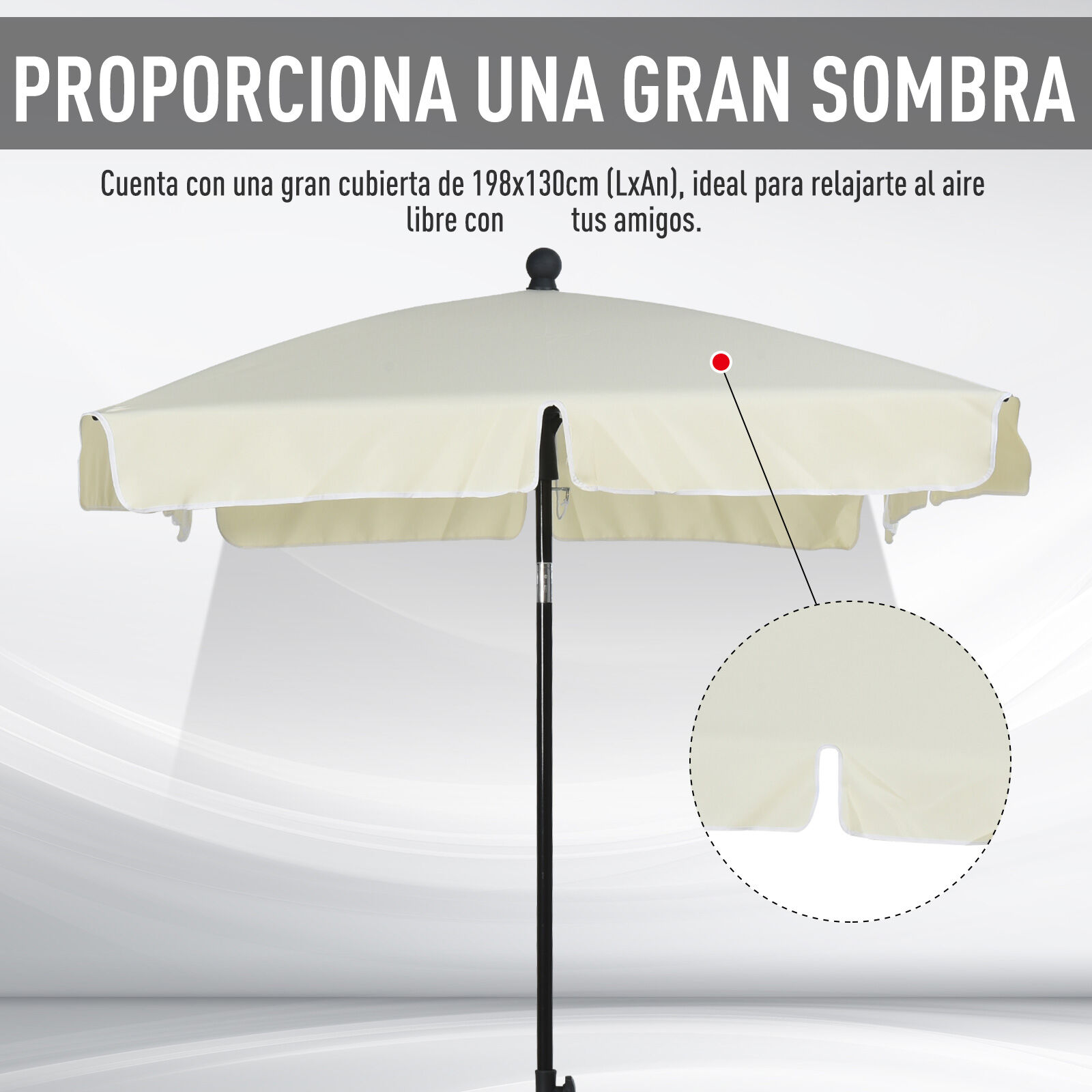 Outsunny Sombrilla de Jard&iacute;n de Aluminio 198x130x245 cm Parasol de Jard&iacute;n Rectangular con Funci&oacute;n de Inclinaci&oacute;n para Terraza Patio Exterior Beige, , large Imagen numero 4