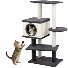 COSTWAY &Aacute;rbol Rascador para Gatos con Altura 99 cm para 3-4 Gatitos | Torre Multinivel de Juegos con Postes Rascadores de Sisal, Condominio y Plataformas, Centro de Actividades para Interiores