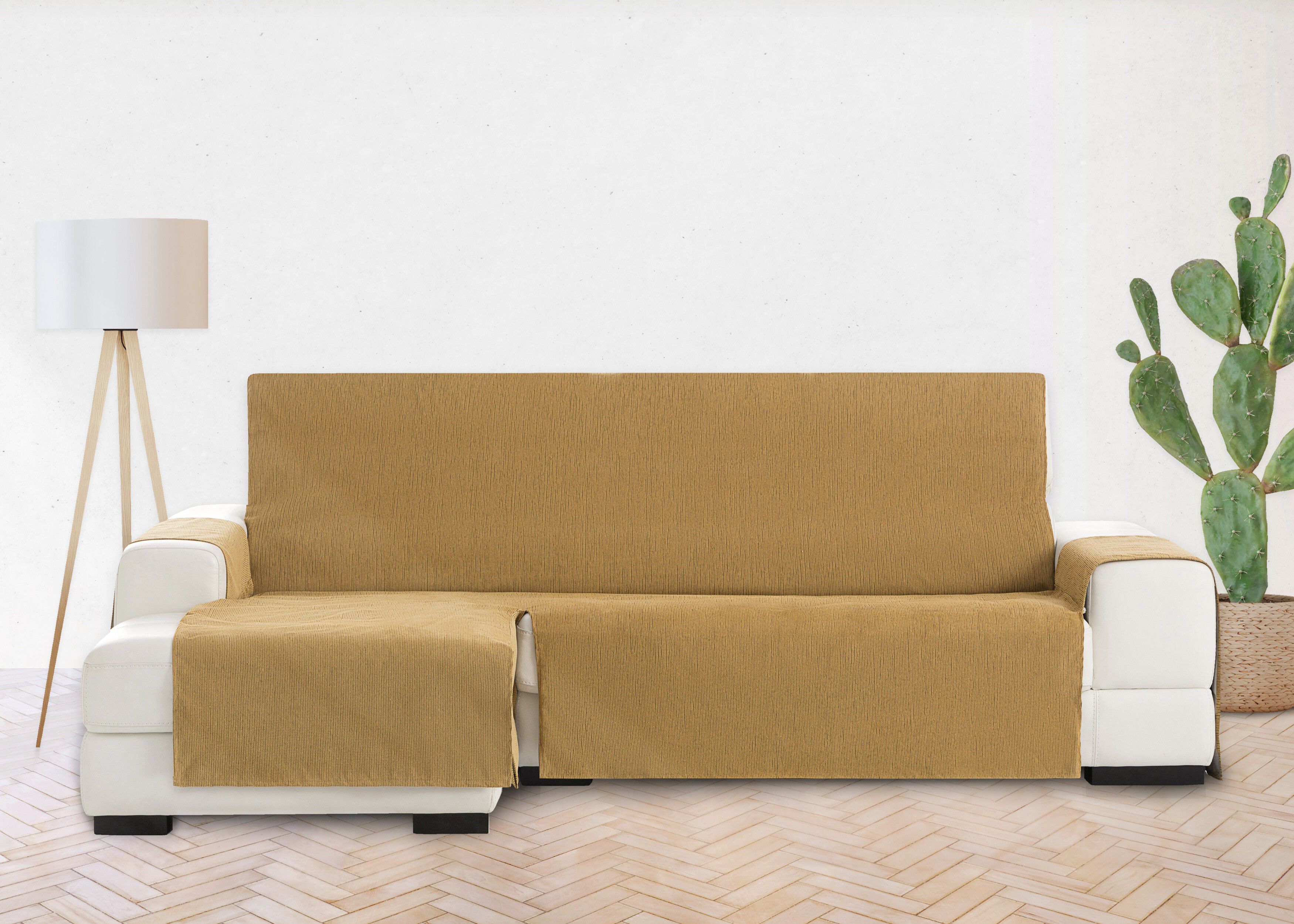 Vipalia Protector Funda Chaise Longue Lisa. Cubresofa Chenilla. Dise&ntilde;o Elite. Color Ocre. Chaise Largo Izquierda, , large Imagen numero 3
