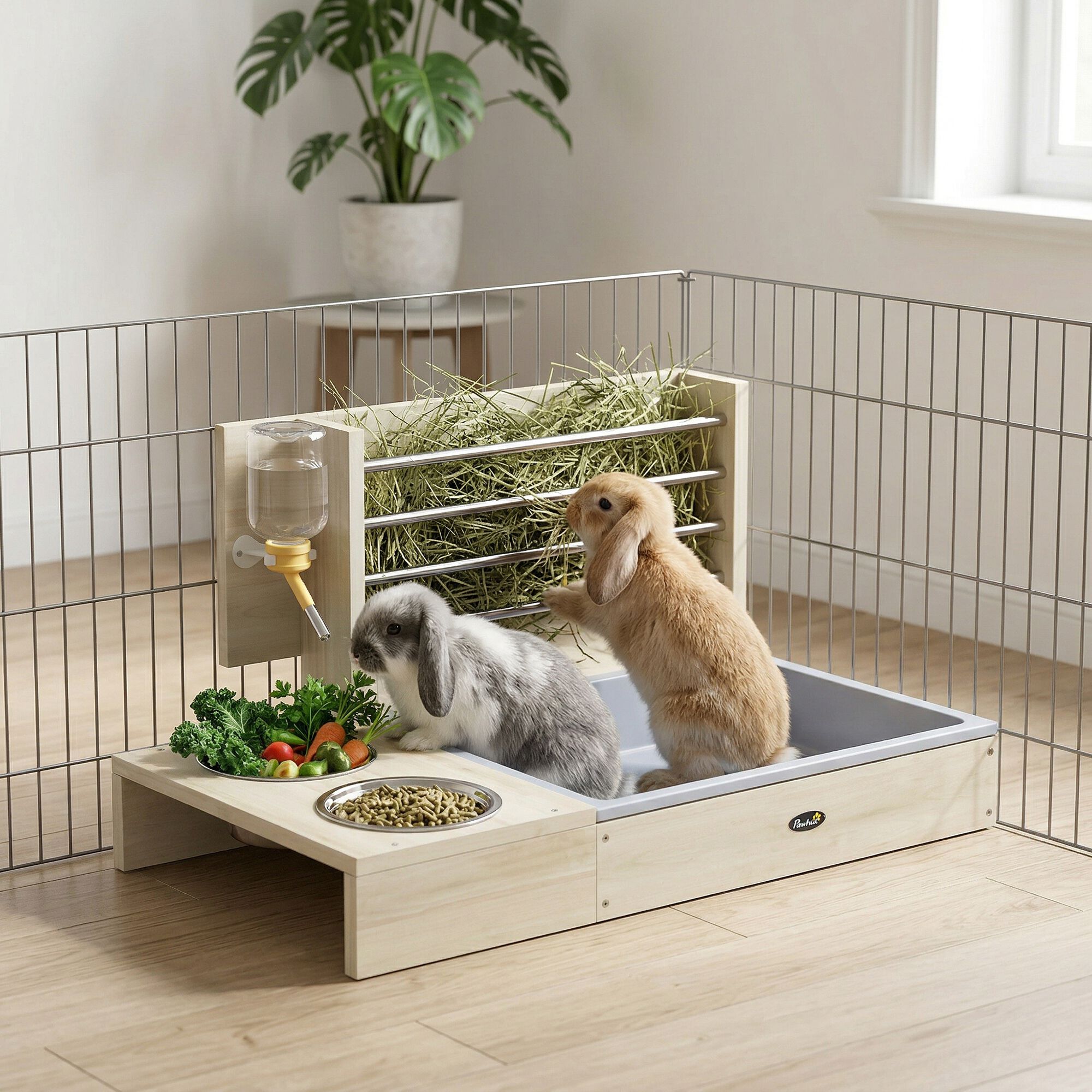 PawHut Comedero Heno Conejos Madera Natural, , large Imagen numero 2