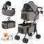 COSTWAY Carrito para Perros Plegable Doble 3 en 1, Cochecito para Perros con 2 Portadores Desmontables, Ruedas con Freno, Malla Transpirable, Portavasos, Carro para Mascotas hasta 15 kg, Gris, , large indicador imagen numero 1
