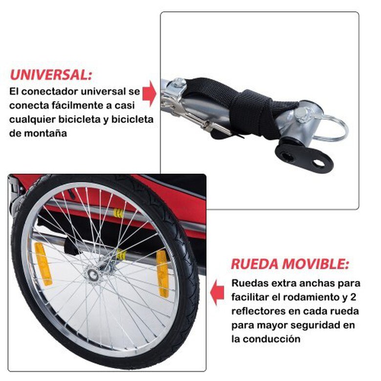 Pawhut remolque de bicicleta rojo y negro para mascotas, , large image number null