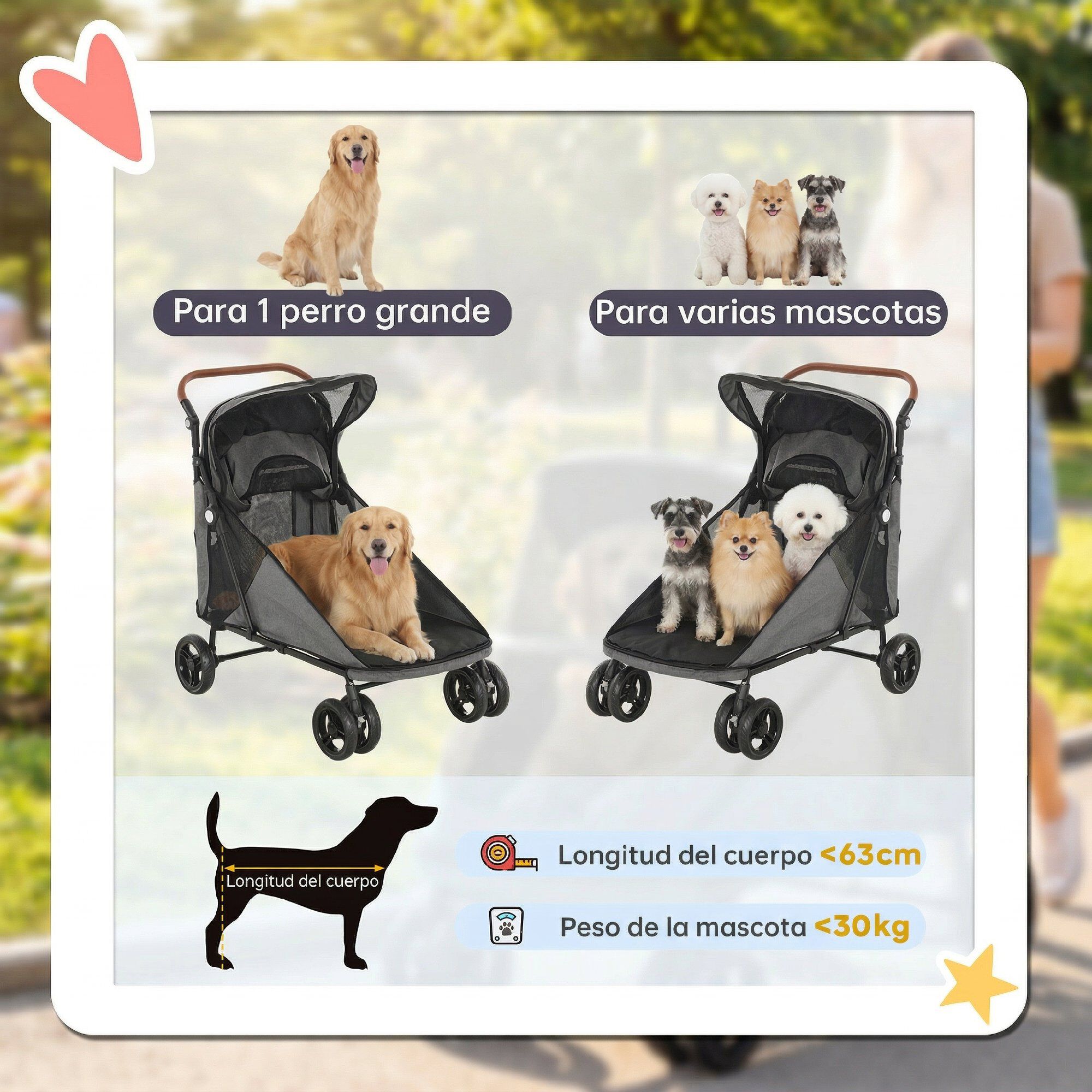 PawHut Carrito para Perros Gris, , large Imagen numero 4