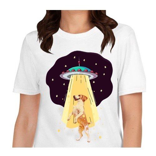 Mascochula camiseta mujer abduction personalizada con tu mascota blanco thumbnail