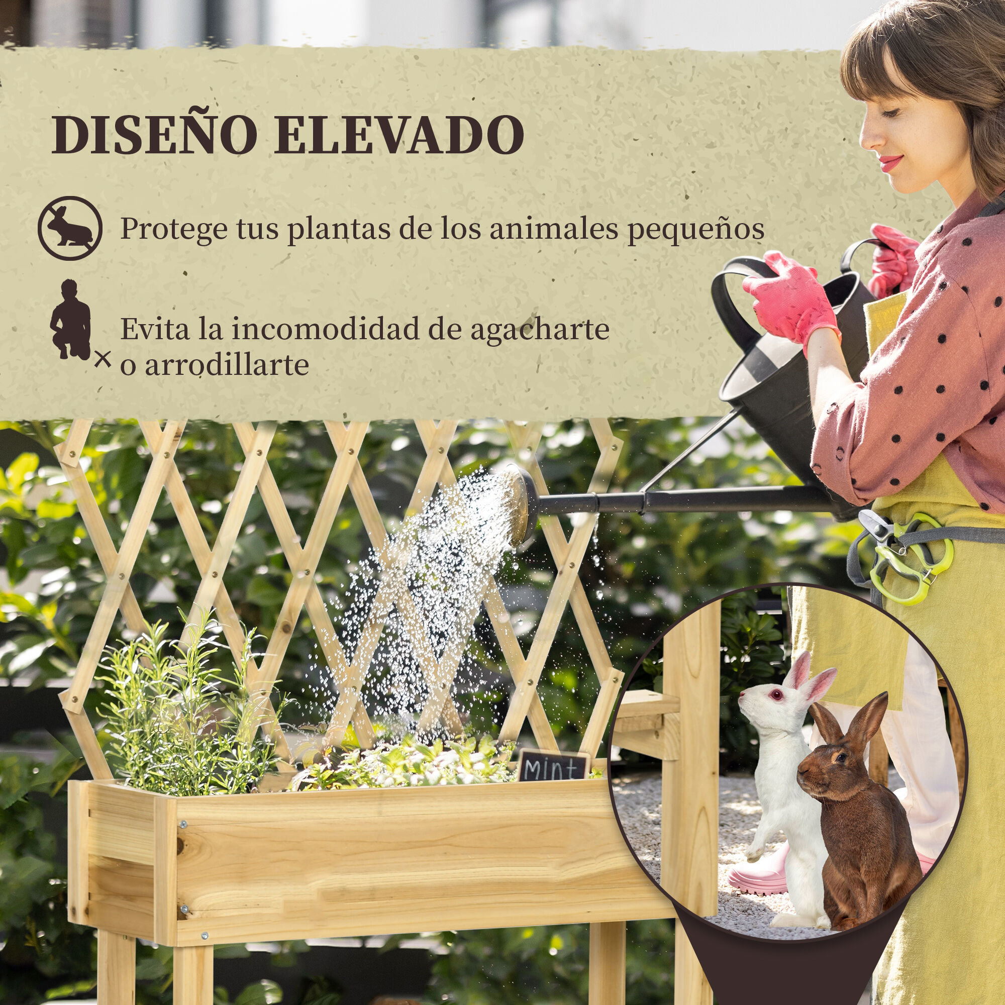 Outsunny Huerto Urbano Elevado Madera Natural, , large Imagen numero 5